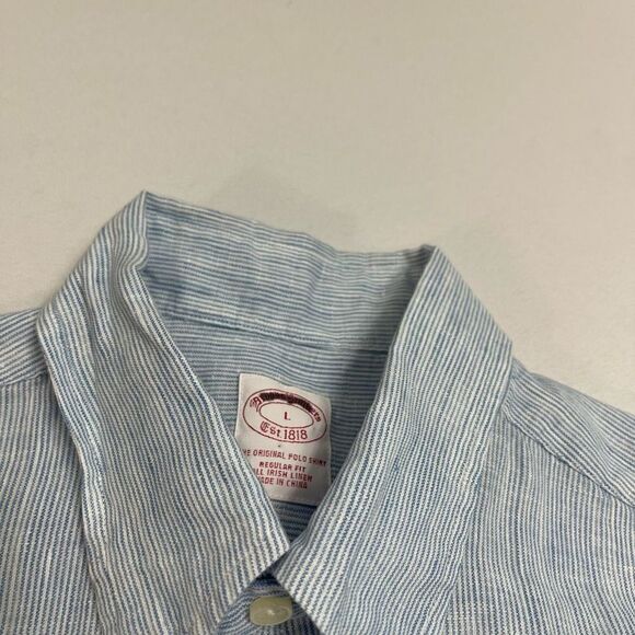 Brooks Brothers Blue White Stripe Irish Linen Button Up Shirt Size Large - Picture 3 of 10